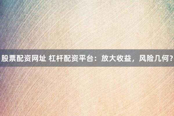 股票配资网址 杠杆配资平台：放大收益，风险几何？