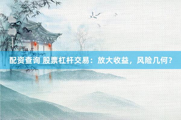 配资查询 股票杠杆交易：放大收益，风险几何？