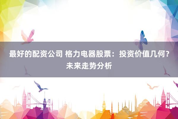 最好的配资公司 格力电器股票：投资价值几何？未来走势分析