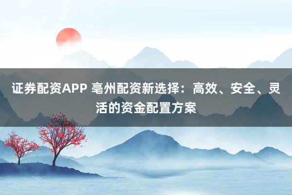 证券配资APP 亳州配资新选择：高效、安全、灵活的资金配置方案