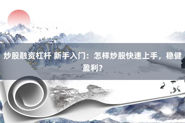 炒股融资杠杆 新手入门：怎样炒股快速上手，稳健盈利？