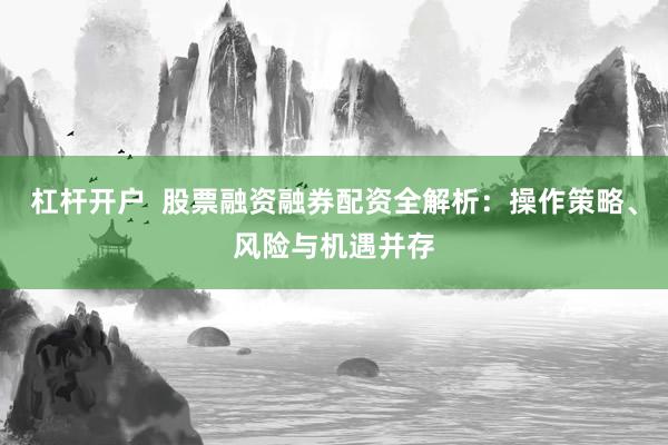 杠杆开户  股票融资融券配资全解析：操作策略、风险与机遇并存
