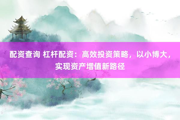 配资查询 杠杆配资：高效投资策略，以小博大，实现资产增值新路径