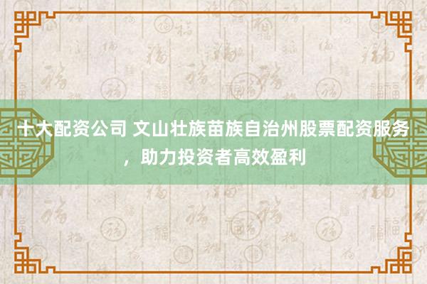 十大配资公司 文山壮族苗族自治州股票配资服务，助力投资者高效盈利