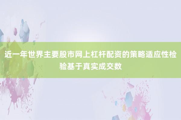近一年世界主要股市网上杠杆配资的策略适应性检验基于真实成交数
