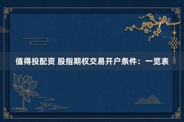 值得投配资 股指期权交易开户条件：一览表