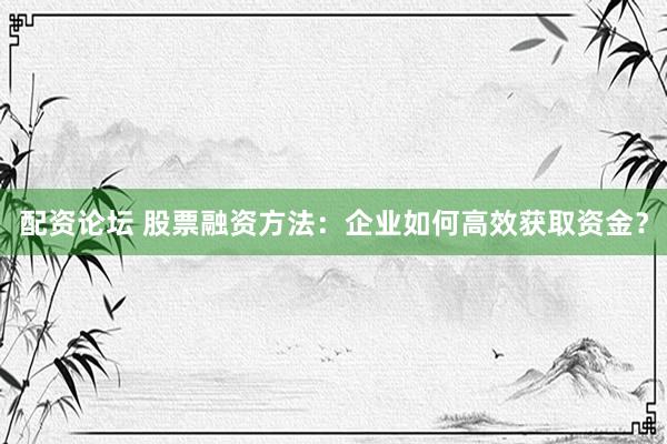 配资论坛 股票融资方法：企业如何高效获取资金？